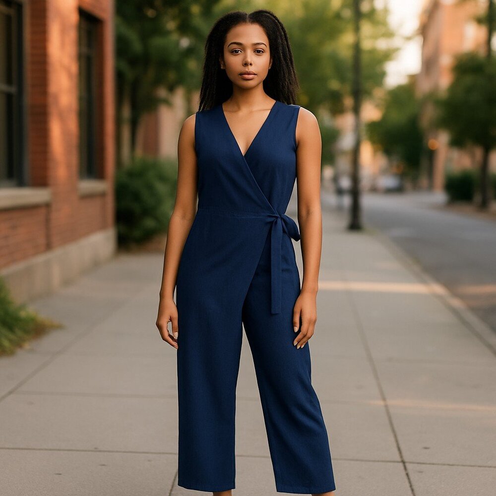 Shades of Grey by Micah Cohen Wrap Origami Jumpsuit Corduroy Blue Size XXS